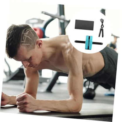 Ab Roller Wheel with Knee Pad and Jump Rope Silent Core Trainer for Abdominal Exercise Safe Non-slip Handles Portable Gym Equipment for Men and Beginners Blue and Black