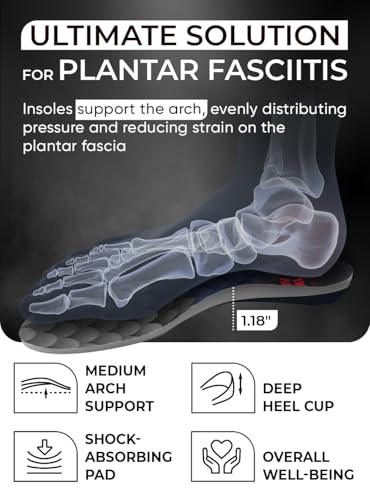 CRUVHEAL Work Orthotic Plantar Fasciitis Boot Insoles Men Women, M