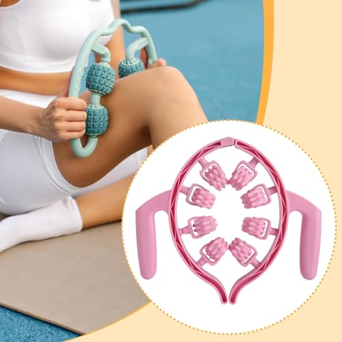 8 Wheel Roller Fascia Massage Tool 360° Deep Tissue Massage Leg Clamp Handheld Leg Roller for Calves, Neck, Indoor, Pink