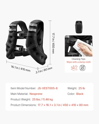 VEVOR Weighted Vest, 6lbs/8lbs/10lbs/25lbs Body Weight Vest for Men Women, with Reflective Stripe, Adjustable Buckle, Workout Equipment for Strength Training, Running, Jogging, Fitness, Muscle Building, Weight Loss