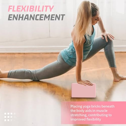Yoga Blocks 2 Pack 3x6x9IN Foam Block Supportive Latex-Free with Stretch Band, Non-Slip Exercise Blocks for Pilates, Meditation, Balance, Stretching and Deep Poses - color: 2PACK-Pink