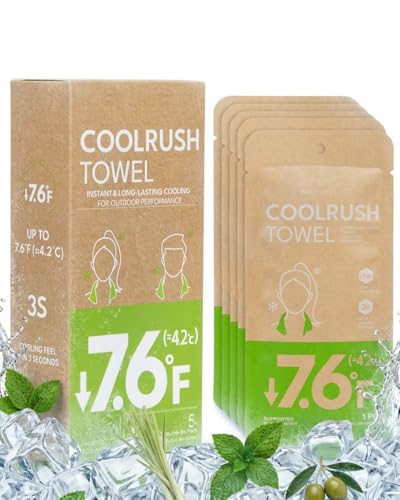 CoolRush Towel with Natural Mint Extract, Instant 3-Second Cooling Towel, Reusable Sports Cooling Wipes for Summer Heat, Alcohol-Free, for Running, Cycling, Gym, Outdoor Activities(5 Pack) - size: 5 Count (Pack of 1)