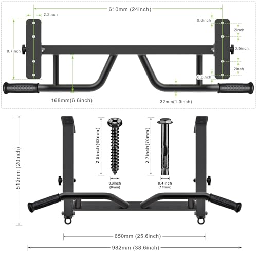 SELEWARE Heavy Duty Welded Pull Up Bar Wall/Joist/Ceiling Mount Chin Up Bar - color: F1: Black 24" Ceiling Mount Pull Up Bar
