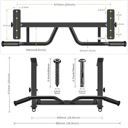 SELEWARE Heavy Duty Welded Pull Up Bar Wall/Joist/Ceiling Mount Chin Up Bar - color: F1: Black 24" Ceiling Mount Pull Up Bar