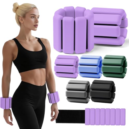 Weighted Bangles for Wrist and Ankle Weights for Women Each (Set of 2) | Workout Weights for Yoga, Pilates & Walking | Leg & Arm Weights Men - color: Purple, size: 2LB