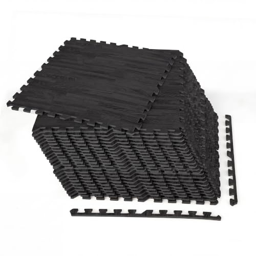 Giantex 25 Pcs Faux Wood Grain EVA Foam Tiles, 24"x24" Interlocking Floor - color: Black, size: 100 Sq.Ft (25 Tiles)