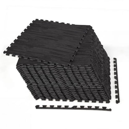 Giantex 25 Pcs Faux Wood Grain EVA Foam Tiles, 24"x24" Interlocking Floor - color: Black, size: 100 Sq.Ft (25 Tiles)