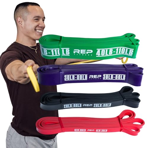 Rep Fitness Pull-Up Bands Resistance Exercise Workout Equipment Set for Home Gym Training – Heavy Duty Stretch Band for Assisted Pullups, Strength Training, Physical Therapy, and Fitness Workouts - color: Bundle: Red, Black, Purple, Green