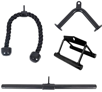 Fitvids Cable Attachment Set 800LB LoadCapacity Tricep Rope, Row Handle, StraightBar, V Bar Commercial Grade Cable MachineAccessories for Home Gym Workouts
