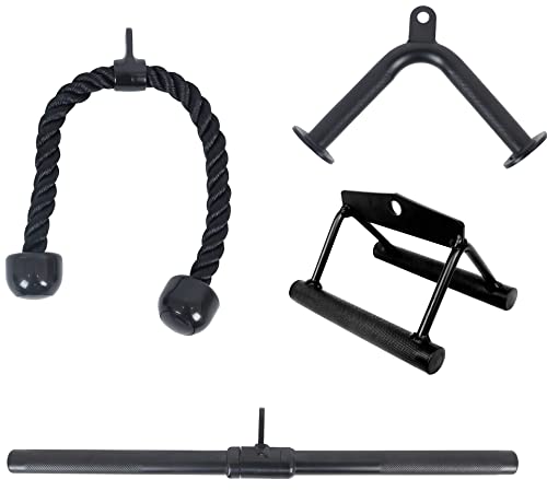Fitvids Cable Attachment Set 800LB LoadCapacity Tricep Rope, Row Handle, StraightBar, V Bar Commercial Grade Cable MachineAccessories for Home Gym Workouts