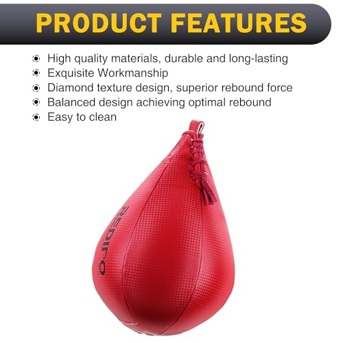 Superior Boxing Speed Bag - PU Leather Speed Punching Ball - Heavy Duty Hanging Swivel Ball for Gym & MMA Muay Thai Sports Fitness - Punching Dodge Striking Speed Reflex Ball - color: Red（10"x7"）