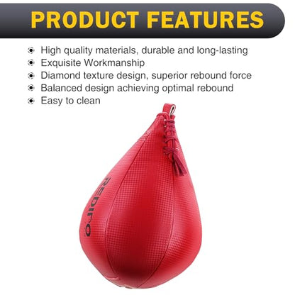 Superior Boxing Speed Bag - PU Leather Speed Punching Ball - Heavy Duty Hanging Swivel Ball for Gym & MMA Muay Thai Sports Fitness - Punching Dodge Striking Speed Reflex Ball - color: Red（10"x7"）