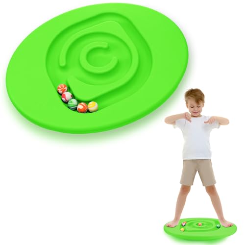 Kids Maze Balance Board Plastic Wobble Rocker Balance Board with Mini Balls Load 170lb for Balancing Exercise Equipment Game Boys Girls Physical Therapy 18.5 x 14.57 Inch(Green,Round) - color: Green, style: Round
