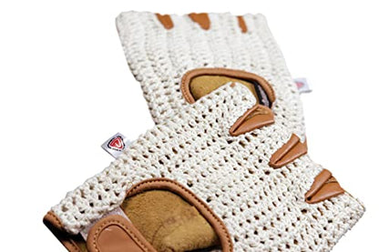 Retro Leather Crochet Cycling Gloves - Classic Tan
