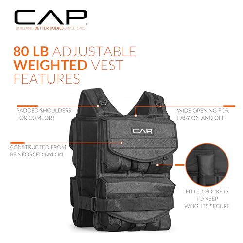 CAP Adjustable Weighted Vest 20–150 lbs for Strength Training, Running & Workouts, Weight Vest for Men & Women, Fitness Training Vest - style: 80lbs