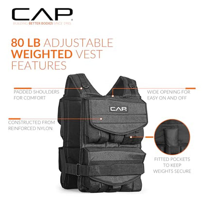 CAP Adjustable Weighted Vest 20–150 lbs for Strength Training, Running & Workouts, Weight Vest for Men & Women, Fitness Training Vest - style: 80lbs
