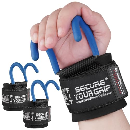 Weight Lifting Rod Hooks Heavy Duty Wrist Wraps Power Weight Lifting Training Gym Grips Straps Set of 2 - color: BLUE, size: WOMEN-Wrist Size Small/Medium
