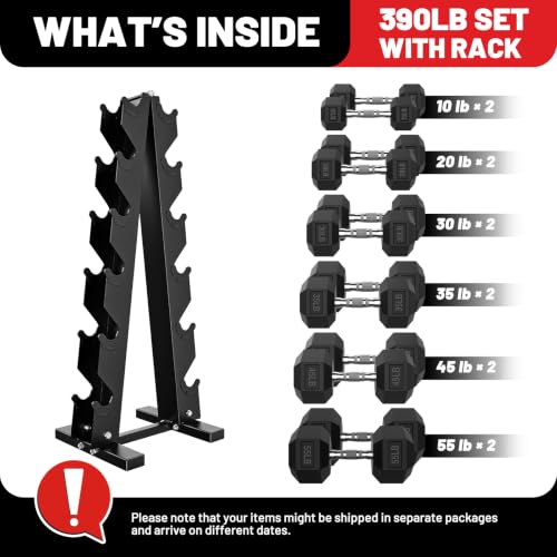 Hex Dumbbell Sets with Rack, 85-560lb Dumbbell Weight Set & Storage Rack - size: 390lb (10, 20, 30, 35, 45, 55lb)x2& Rack