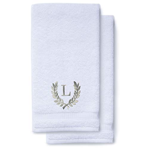 Decorative and Monogrammed Hand Towels for Bathroom Kitchen Makeup | Personalized Gift for Wedding-Bridal | Roman Font Custom Luxury Turkish Towel | Spa Collection, Oversized, 16 X 30 Inch, Set of 2 - color: Gray, size: Initial L