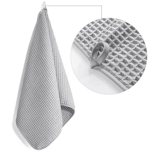 POLYTE 430 GSM Poly Blend Microfiber Quick Dry Waffle Hand Towel, 16x30 in - color: Light Gray