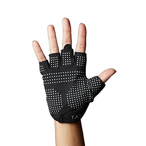 TAVI Half Finger Gym Gloves for Women - Workout Gloves with Full Coverage Grips and Adjustable Wristband - color: Black, size: Small
