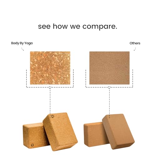 Cork Yoga Blocks 2 Pack – High Density Non Slip with Select Cork Grain for Chip-Resistant Durability | Extra Thick 4” for Support & Stability | Natural, Smooth, and Crumble Free | Body By Yoga