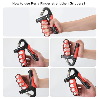 Keria Adjustable Hand Grip Strengthener(11-220Lbs), Grip Strength Trainer with Auto-Click Digital Counter, Ergonomic Forearm Trainer for Athletes, Musicians, Physical Therapy