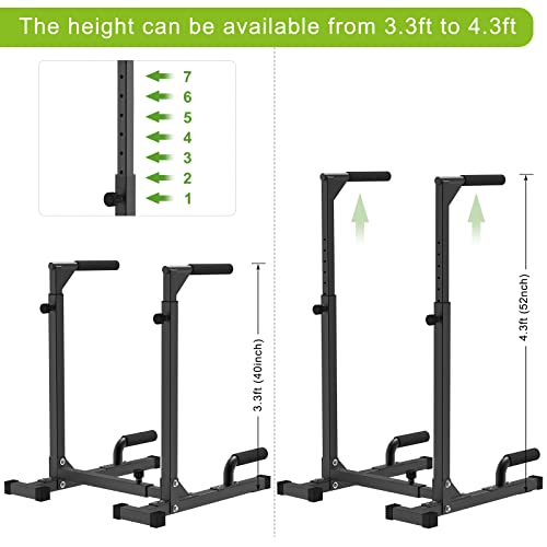 SELEWARE Heavy Duty Dip Bar, Adjustable Width & Height Dip Station Home Gym Fitness Equipment, 800lbs Capacity, Multifunctional Strength Training Dip Stand with Push Up Bar for Tricep Dips, L-Sits - color: Black