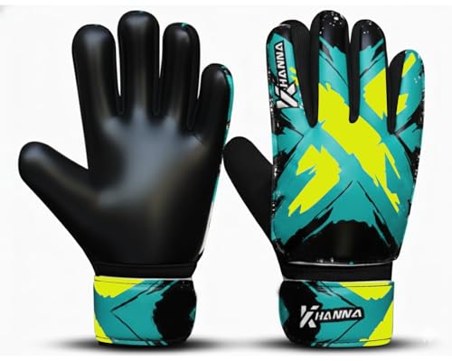 KHANNA Kids Soccer Goalie Gloves with Padded Palm – 4MM Latex Grip, Breathable Soccer Goalkeeper Gloves for Boys & Girls – Youth Football Gloves for Training & Match - color: Cyan, size: 7