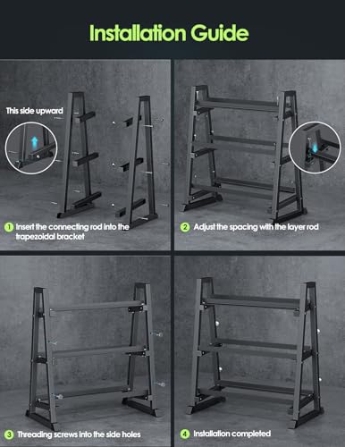 Leteuke Dumbbell Rack, 3 Tiers Heavy Duty Weight Rack for Home Gym, Trapezoidal Frame Space Saving Weight Storage Racks for Dumbells, Kettlebells, Barbells, Dumbbell Rack Stand Only (1300LBS Capacity)