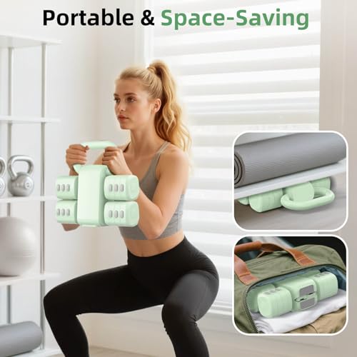 2-in-1 Adjustable Dumbbell Set, Upgraded 4 Levels Hand Weights for Women Men, Each 2.2/3.3/4.4/5.5lb, Convertible Weights Dumbbells and Kettlebell Set for Home Gym Exercise & Fitness - color: Green