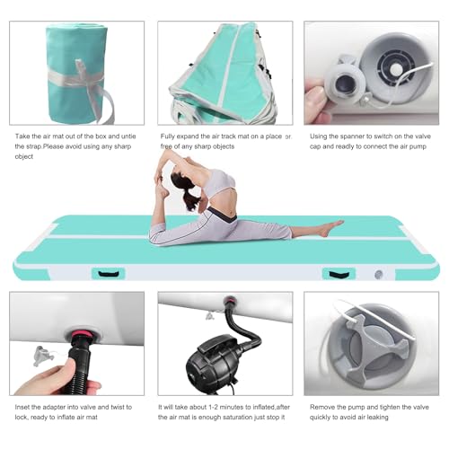 Inflatable Air Gymnastics Mat Training Mats 4 inches Thickness Inflatable Gymnastics Tracks With Pump For Home Use/Training/Cheerleading/Yoga/Water - color: Green+White
