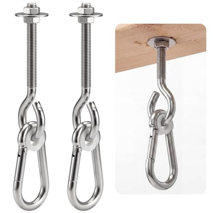 2 Pack 4.13 x 3/8" Heavy Duty Nylon Bushing Swing Hanger 661 Lbs, Swing Set Bracket with Snap Hooks Galvanized Iron Hardware for Wood Beams, Porch Swings, Sandbag Hammocks Yoga