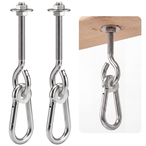 2 Pack 4.13 x 3/8" Heavy Duty Nylon Bushing Swing Hanger 661 Lbs, Swing Set Bracket with Snap Hooks Galvanized Iron Hardware for Wood Beams, Porch Swings, Sandbag Hammocks Yoga