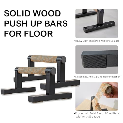 Wooden Calisthenics Parallettes Bars, Push up Handles Floor, Strength Training Pushup Stands, Parallel Handstand Bars for Home Workout Fitness