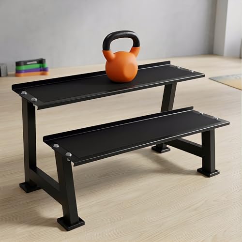 Kettlebell Storage Rack, 2-Tier Dumbbell and Kettlebell Rack for Home Gym Storage, Black Steel Construction, 39 x 18.5 x 25 Inches