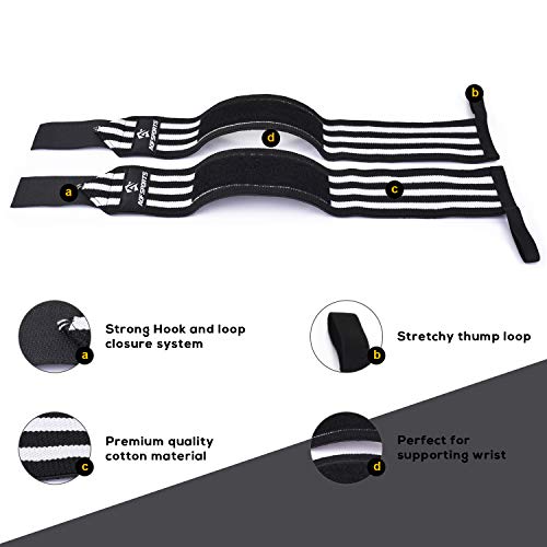 AQF Wrist Wraps for Weightlifting & Powerlifting, 18" USPA Approved (Pair) - color: White & Black