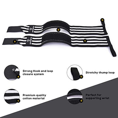 AQF Wrist Wraps for Weightlifting & Powerlifting, 18" USPA Approved (Pair) - color: White & Black