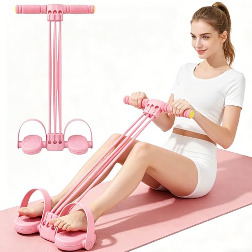 Upgraded Pedal Resistance Band with Handle, 6-Tube Multifunction Stretching Workout Band for Yoga,Home Workout Equipment,Device for Abdomen,Waist,Arm,Leg,Core/ABS,Gift for Mon - color: Pink