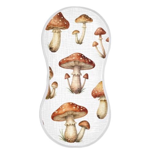 Cute Mushroom Muslin Burp Cloths 1 Pack - Extra Large 22"x11", 4-Layer Soft Absorbent Cotton, Waterproof Backing, Baby Drool Rags for Newborn