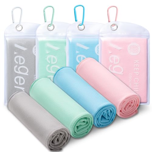4Pack Cooling Towel 40"x12" Cooling Neck Wraps,Soft Breathable ChillyTowel - color: Mint Green / Sky Blue / Light Gray / Sakura Pink
