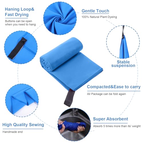 5 Pcs Microfiber Gym Towels Quick Dry Camping Towel for Women Men Gym Sweat Sports Towel for Yoga Tennis Running Swimming Exercise Working Out(Blue,23.6 x 47.2 '')