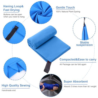 5 Pcs Microfiber Gym Towels Quick Dry Camping Towel for Women Men Gym Sweat Sports Towel for Yoga Tennis Running Swimming Exercise Working Out(Blue,23.6 x 47.2 '')