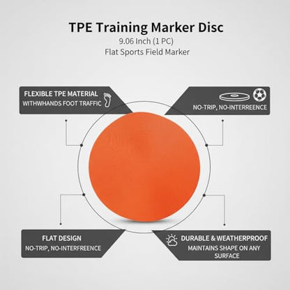 TPE Training Marker Disc, Flat Sports Field Marker for Agility Drills, 9.06 Inch (1 PC)