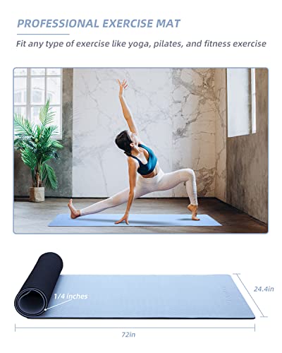 COOLMOON Yoga Mat Non Slip, Anti-Tear 1/4 Thick TPE Yoga Mats for Women and Men, 72"x24" Exercise & Fitness Mat with Carrying Strap, Workout Mats for Yoga, Pilates and Floor Exercise