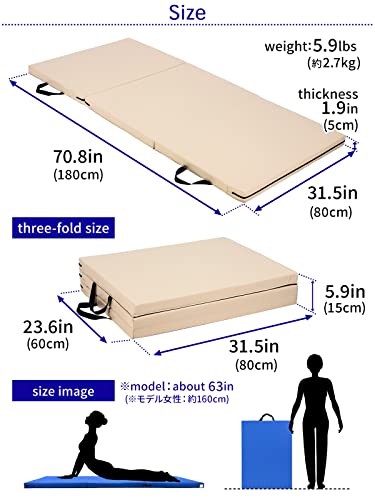 KaRaDaStyle Gymnastics Mat Folding Stretch Mats 71"x31"x2" Exercise Muscle Training Children Play Horizontal Bar Mat Yoga Sports Soundproof Home Use - color: AquaBlue/3-fold