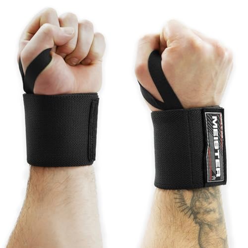 Meister 18" Elastic Wrist Wraps - Heavy-Duty Support for Weightlifting, Strength & Cross Training - color: Black