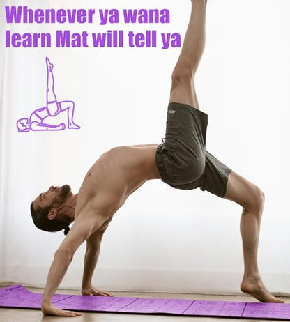 Foldable Thick Yoga Mat with Asanas Poses -Christmas Gifts for Wife and Girls, Non-slip 8mm Thicken Instructional Exercise Mat for Home Workout, 72"x24"x0.3" (Purple) ﻿