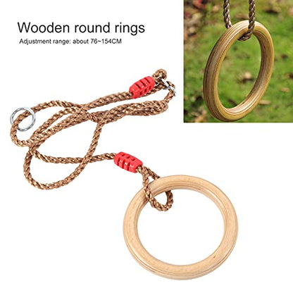 Gymnastics Rings,2Pcs / Set Fitness Wooden Gymnastics Ring with Rope Children Sports Wooden Swings Rings for Workout Bodyweight Fitness Training
