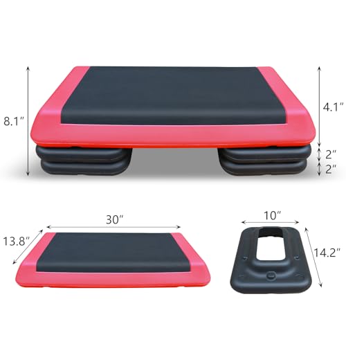 Aerobic Step Platform 30" × 14" Height Adjustable Workout Step for Fitness Strength Training with Risers Exercise Platform for Home Gym